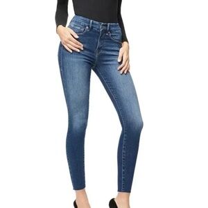Good American Blue Good Waist Cropped Raw Hem Skinny Jeans SIZE 2/26